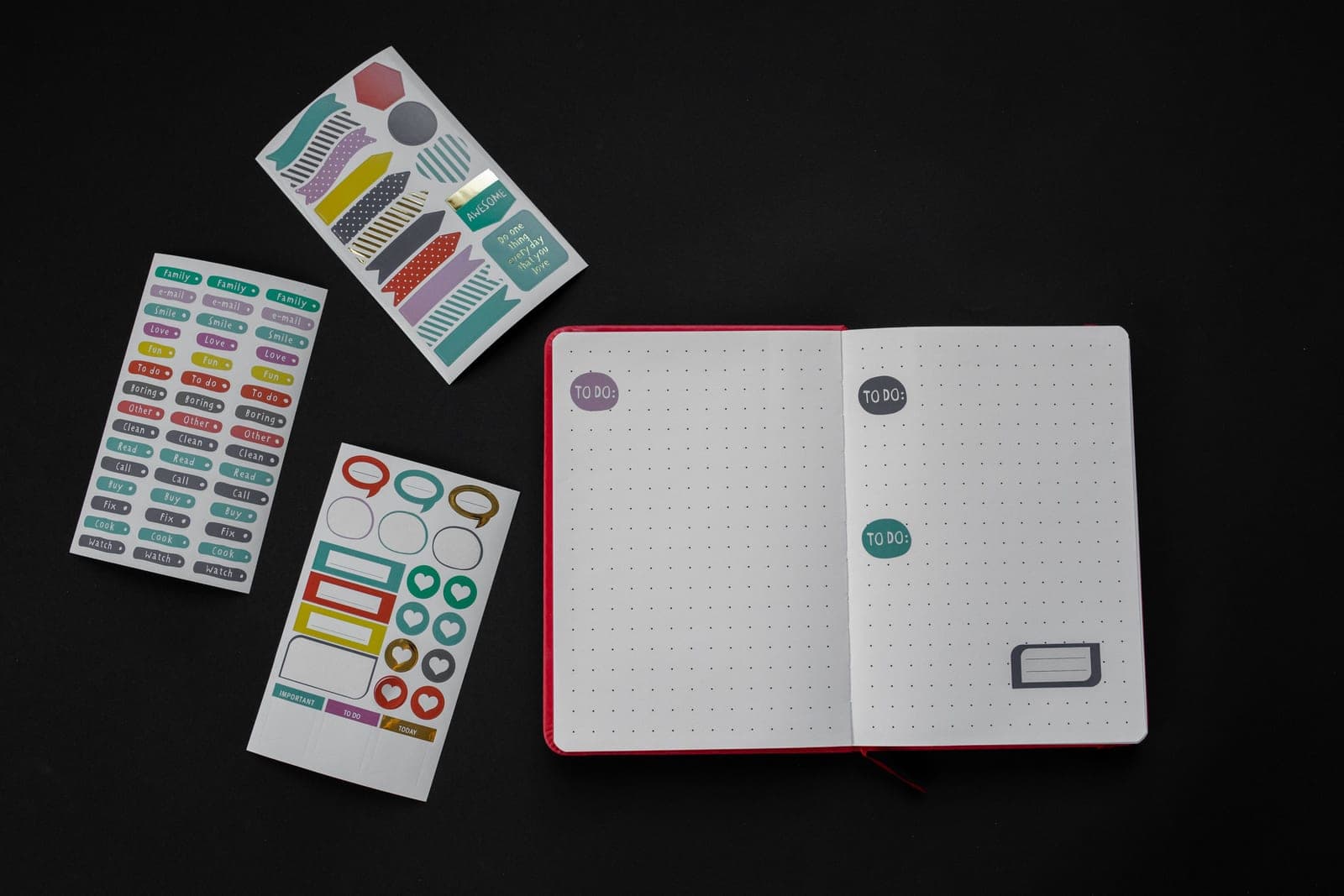 A close view of a dot grid notebook page