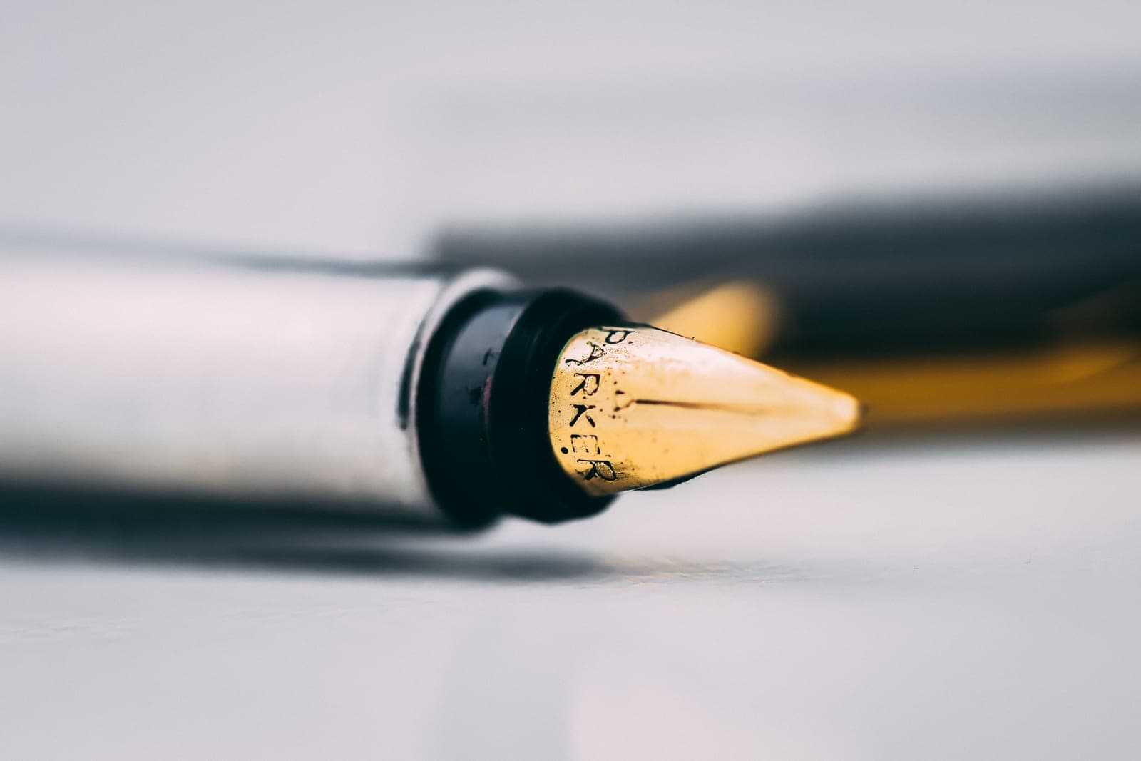 A macro view of a steel fountain pen nib