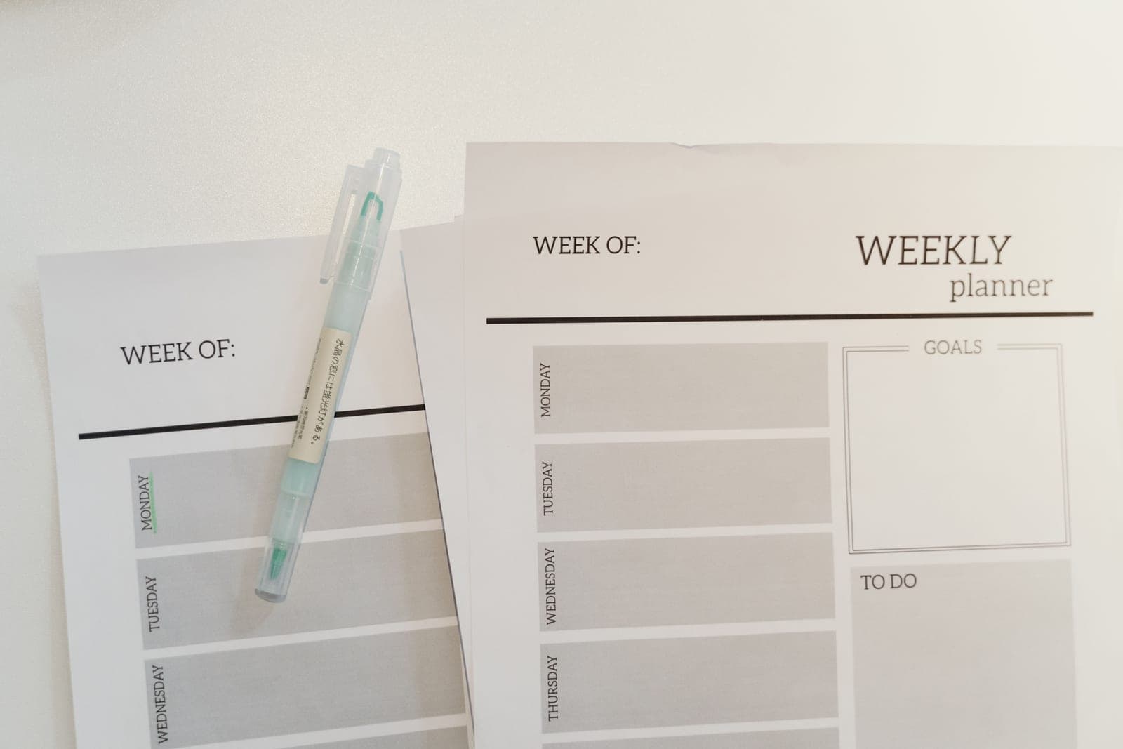 A daily planner page and a weekly spread side by side